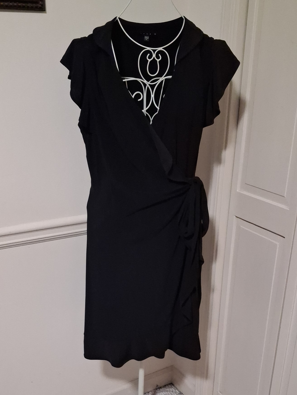 Tiana B. Black Wrap Midi Wrap Dress with Tie